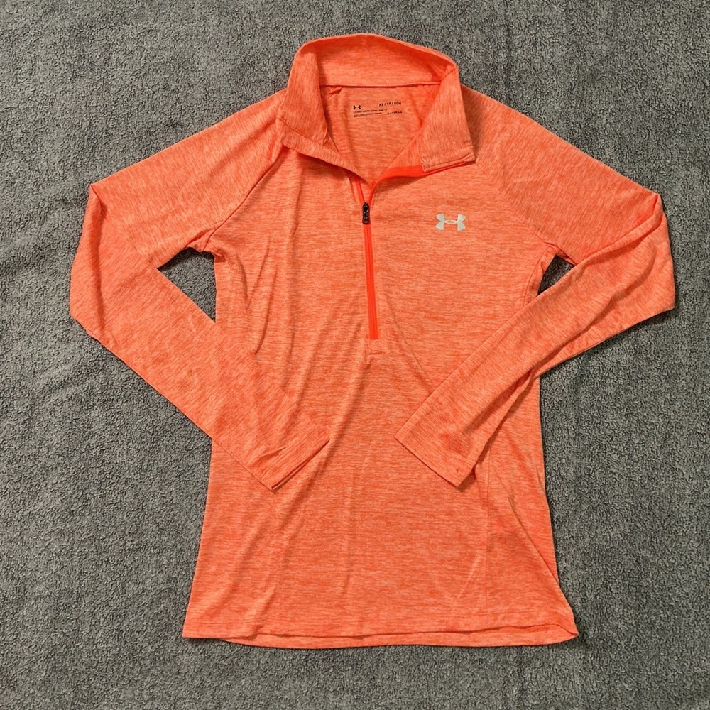 Under Armour Womens HeatGear 1/4 Zip Pullover Orange Heather Space Dye XS